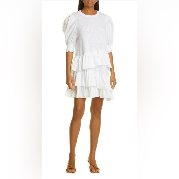 Clinq A Sept Mini Ruffle Tee Dress White Size Large - Picture 1 of 3